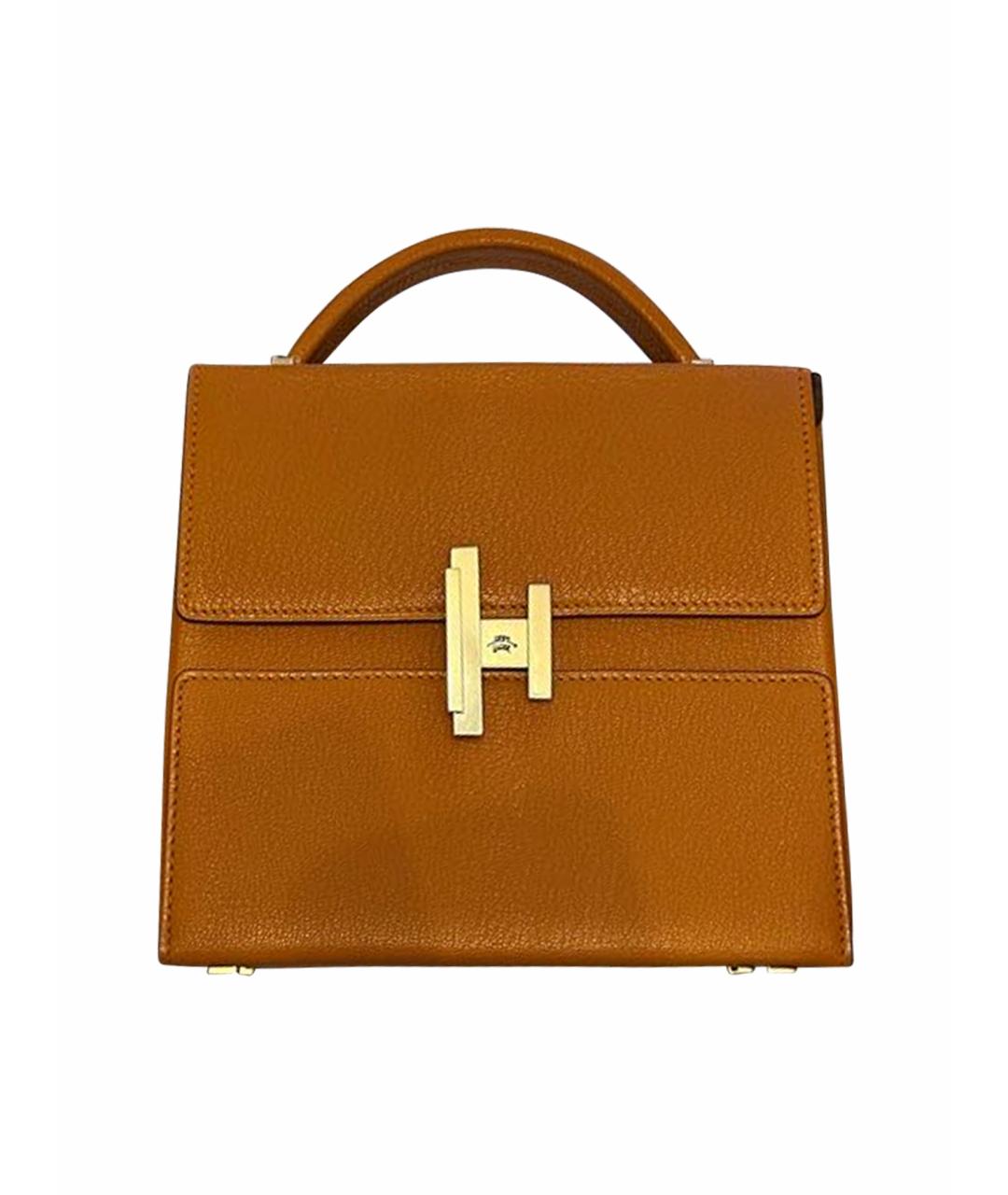 HERMES Коричневая кожаная сумка с короткими ручками, фото 1