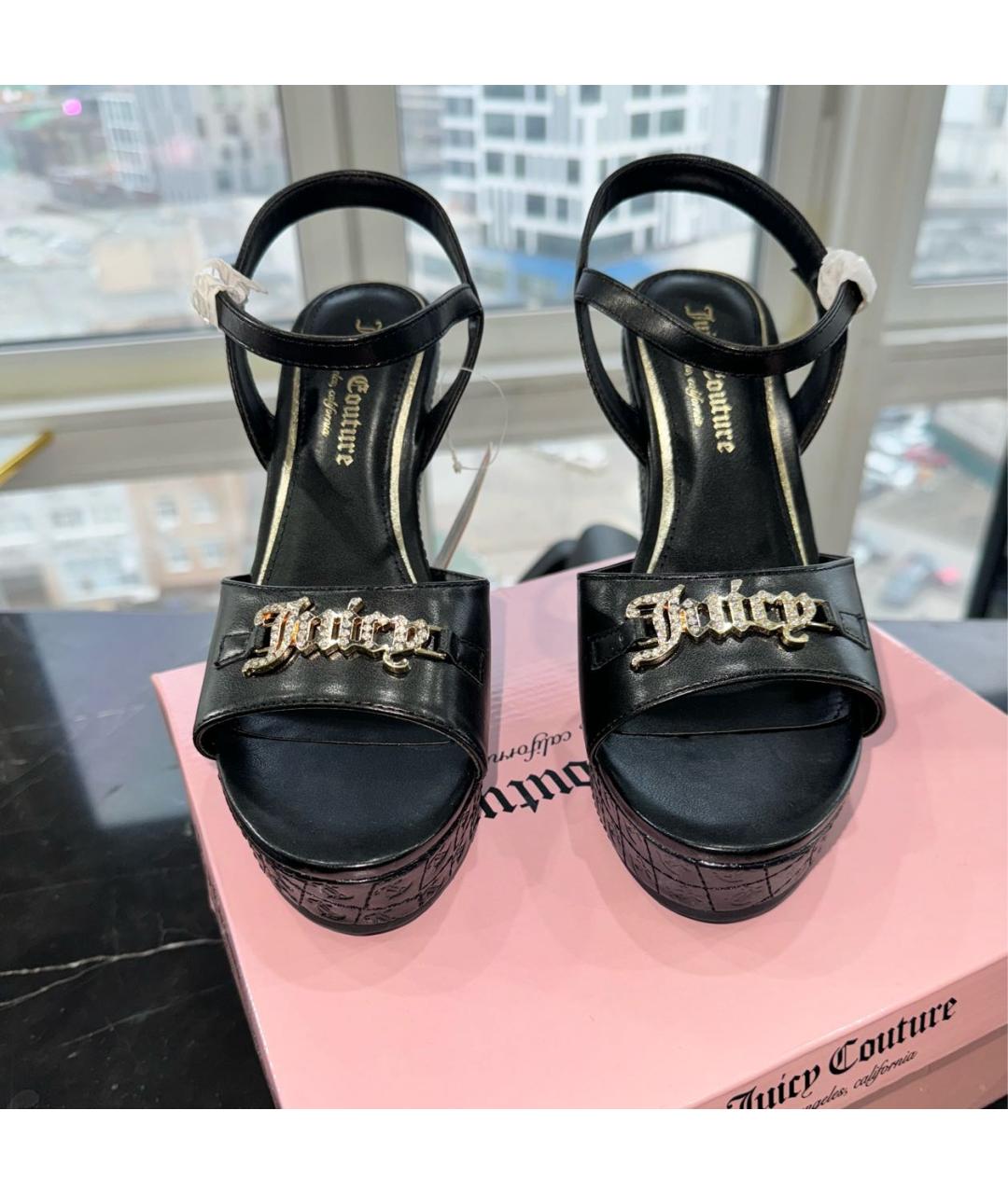 JUICY COUTURE Черные босоножки из искусственной кожи, фото 5