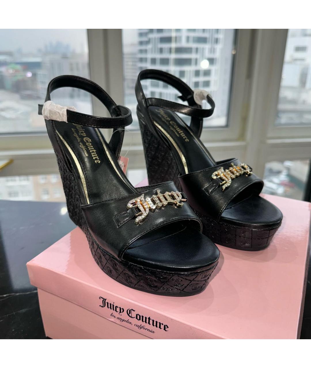 JUICY COUTURE Черные босоножки из искусственной кожи, фото 4