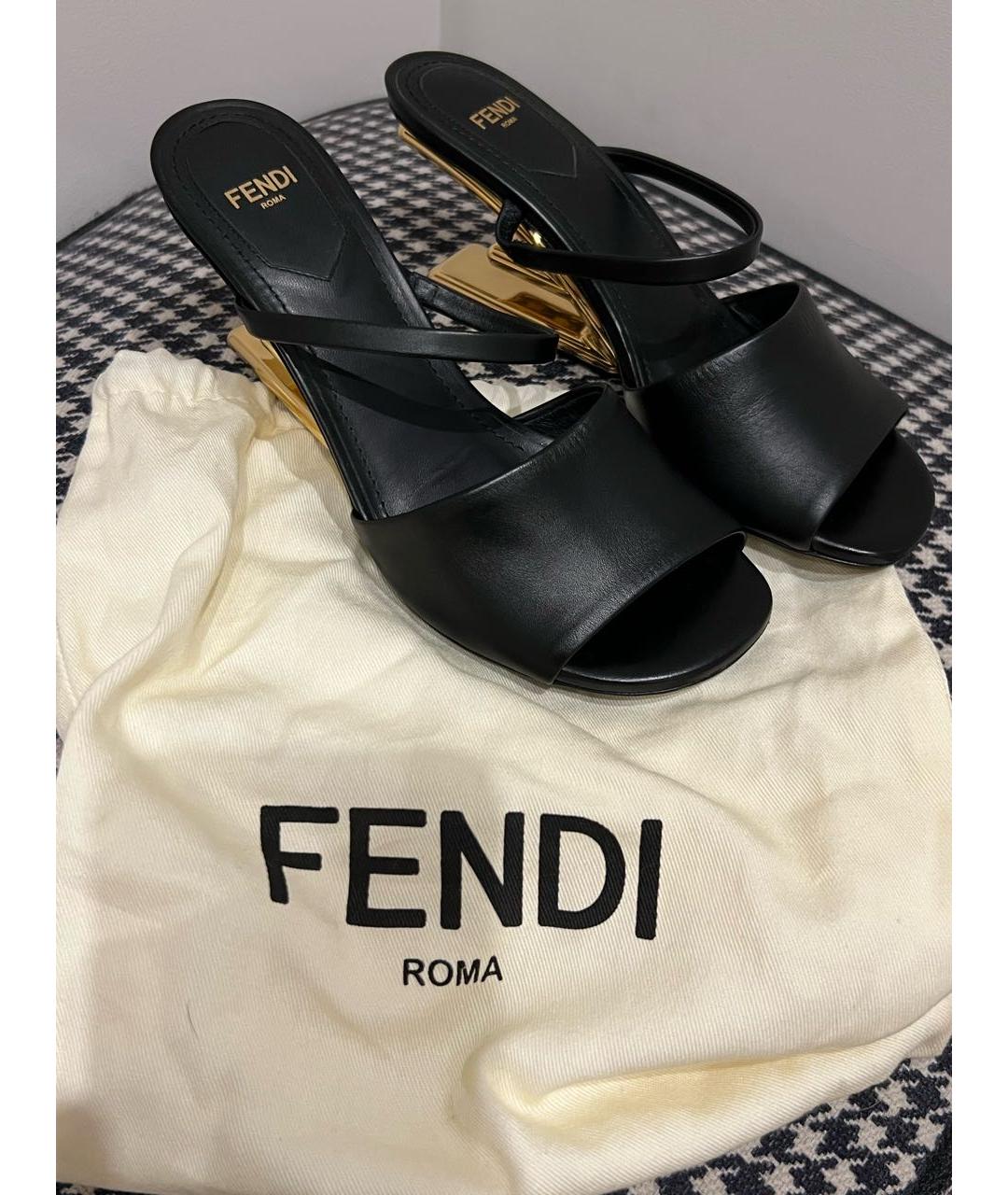 FENDI Черные кожаные мюли, фото 3