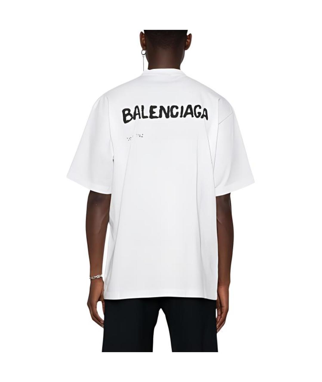 BALENCIAGA Белая хлопковая футболка, фото 4