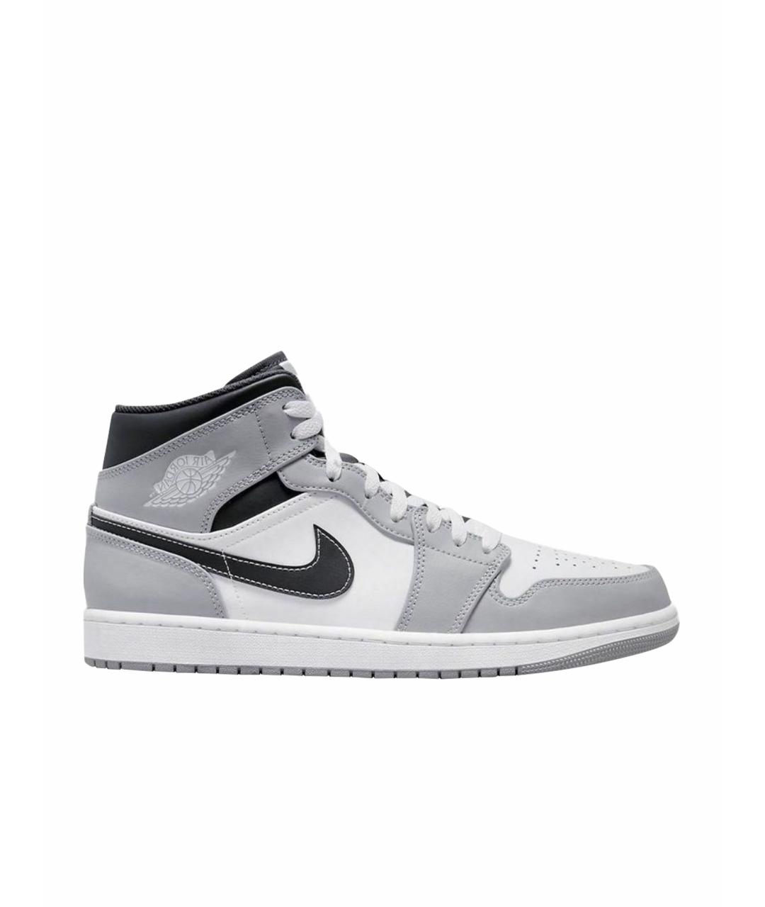 JORDAN Серые кожаные высокие кроссовки / кеды, фото 1