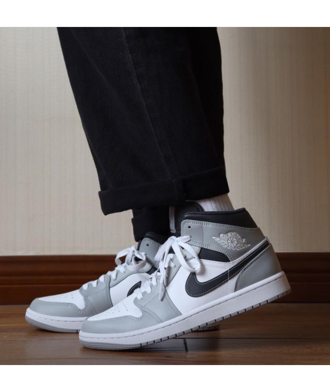 JORDAN Серые кожаные высокие кроссовки / кеды, фото 5