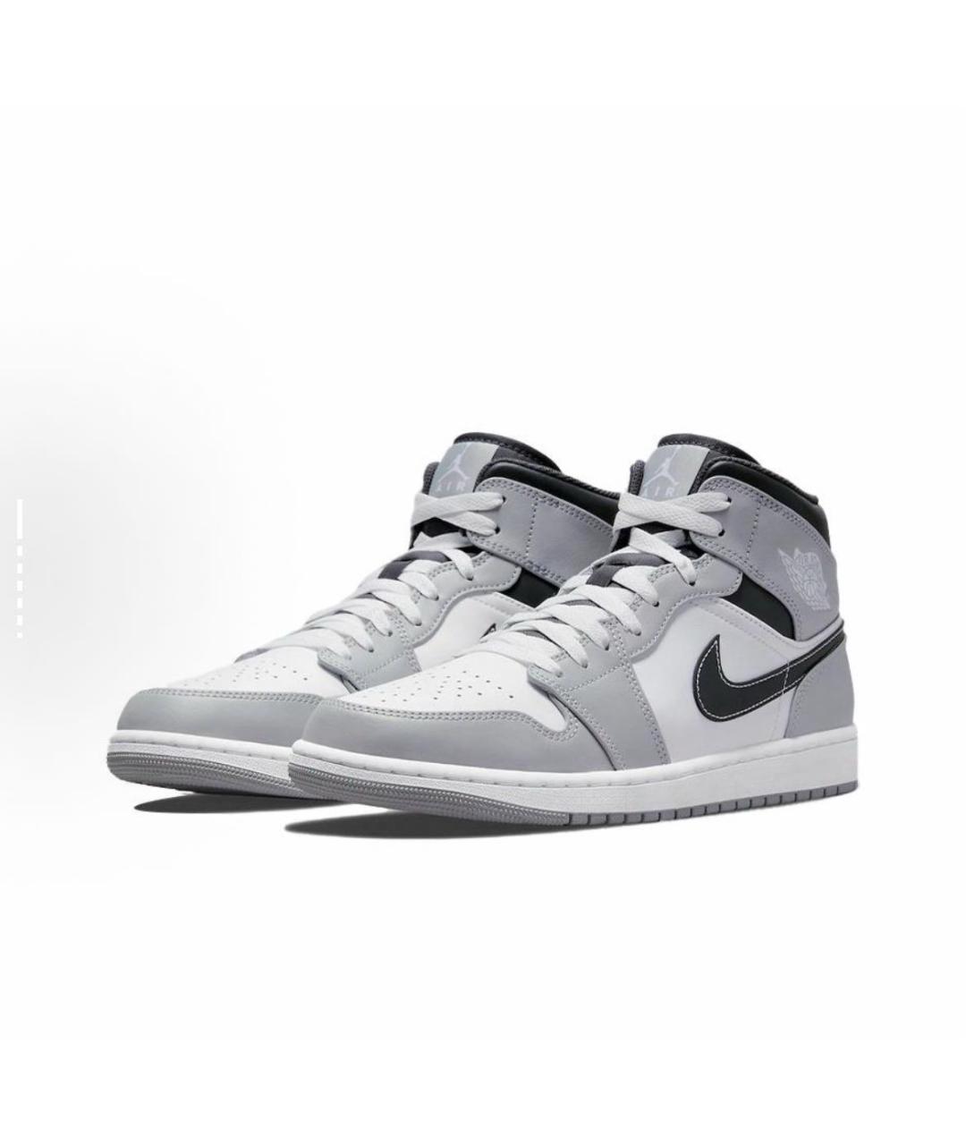 JORDAN Серые кожаные высокие кроссовки / кеды, фото 2