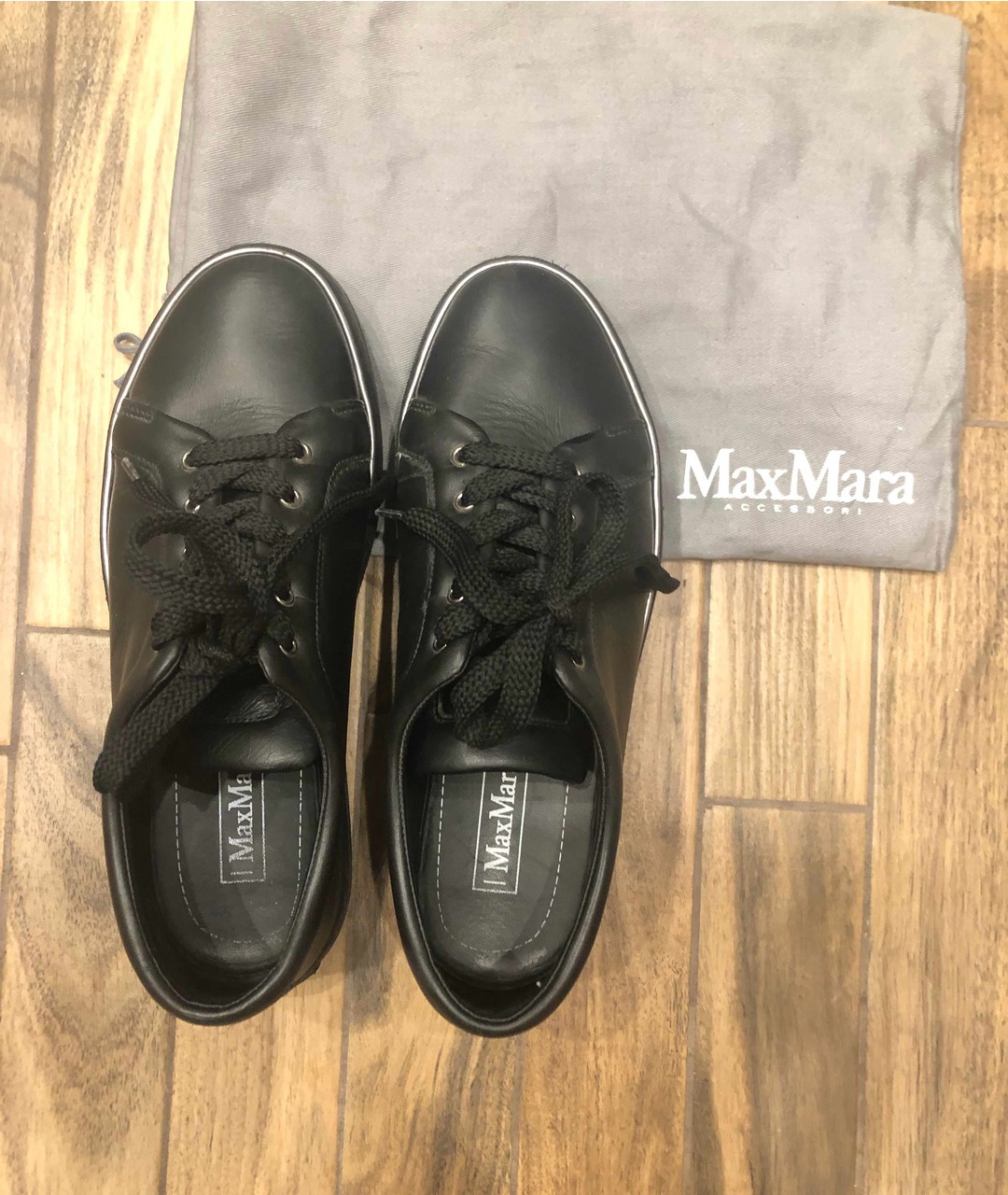 MAX MARA Черные кожаные кроссовки, фото 3