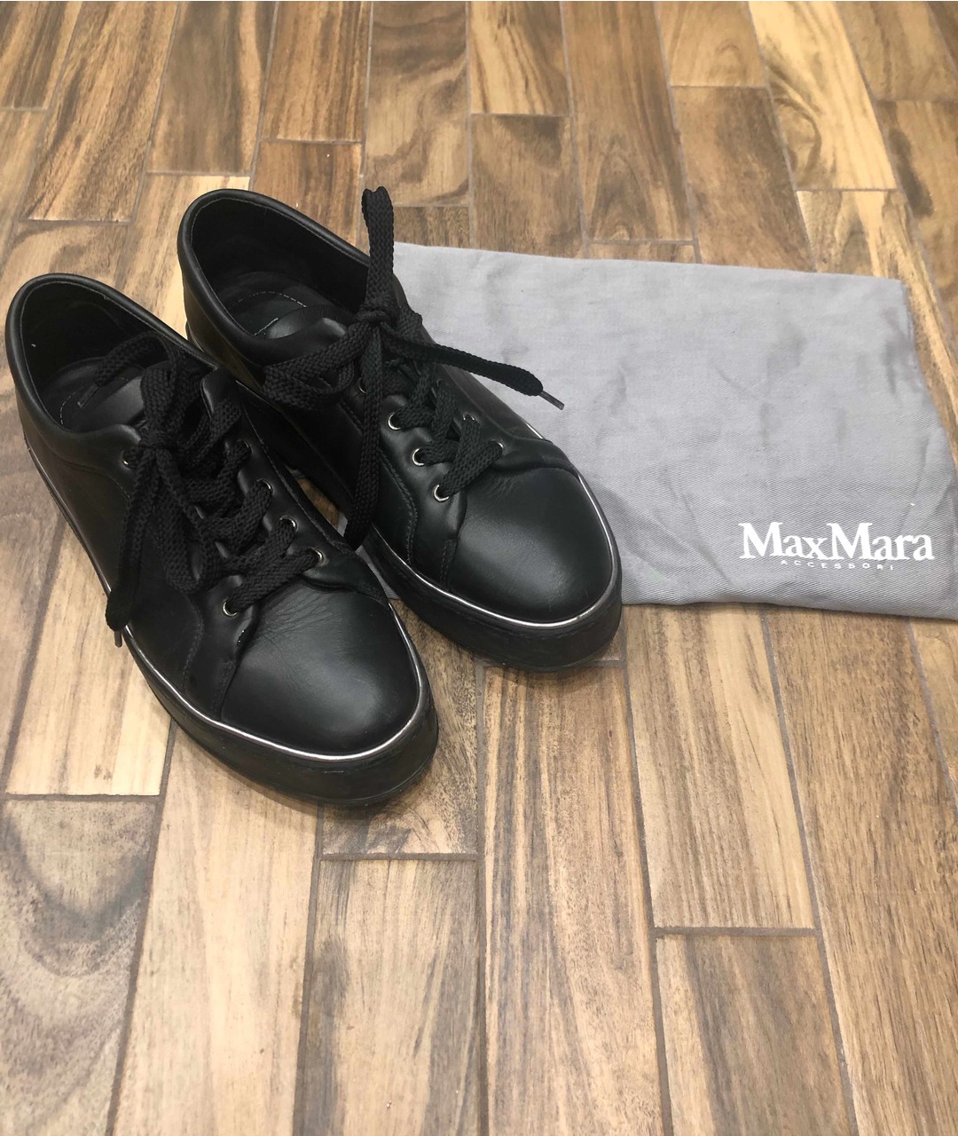 MAX MARA Черные кожаные кроссовки, фото 2