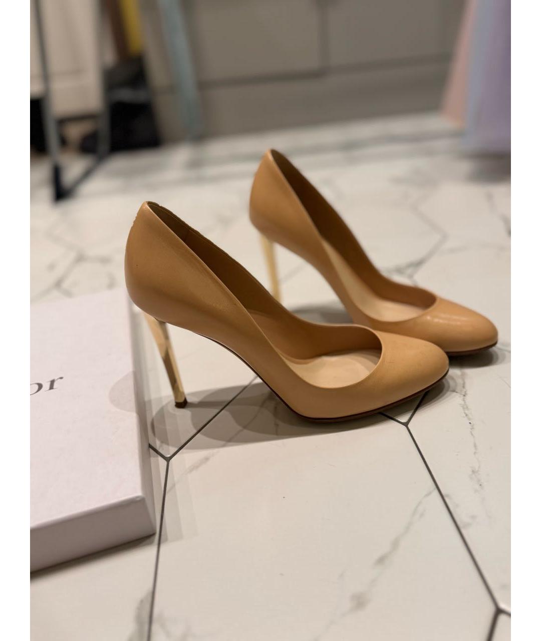 CHRISTIAN DIOR Бежевые кожаные туфли, фото 4