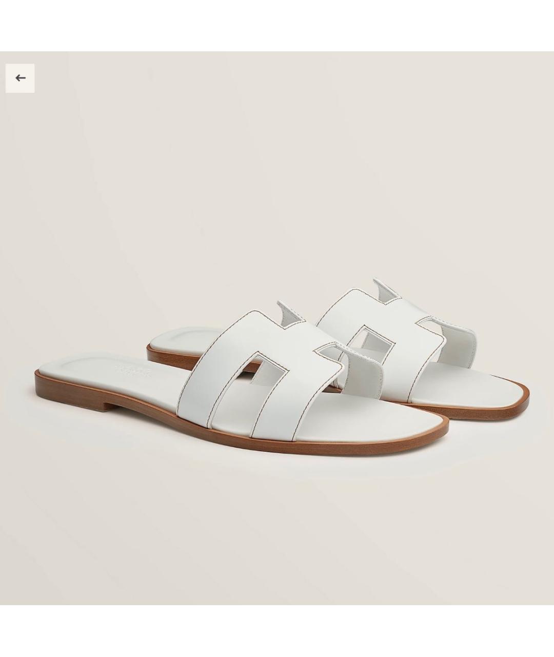 HERMES Белые кожаные шлепанцы, фото 2