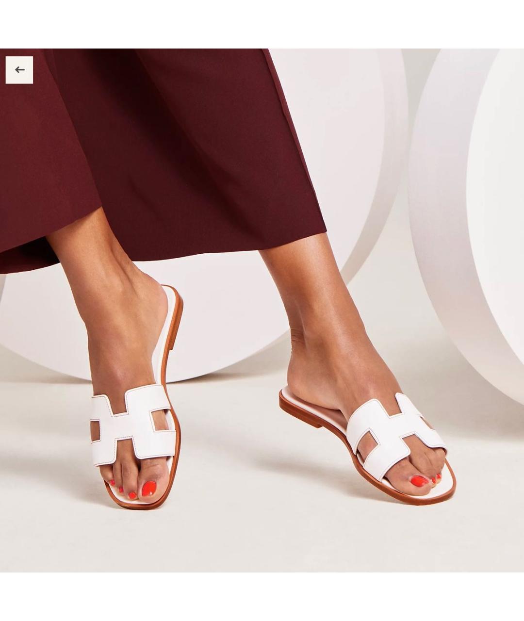 HERMES Белые кожаные шлепанцы, фото 3