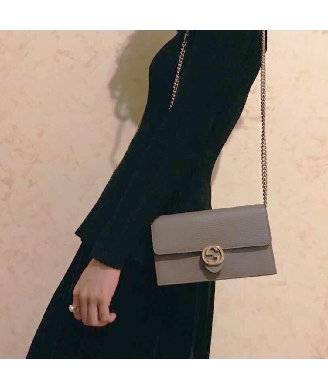 GUCCI Серая кожаная сумка через плечо, фото 6