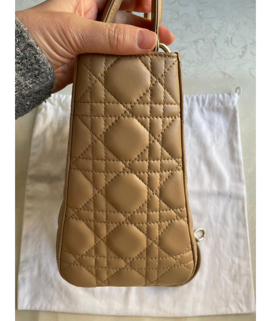 CHRISTIAN DIOR Горчичная кожаная сумка с короткими ручками, фото 5