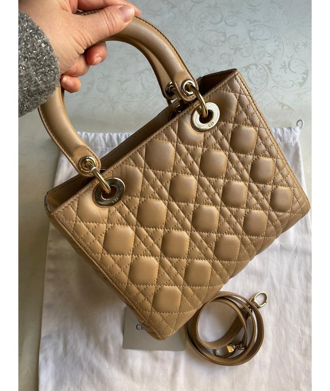 CHRISTIAN DIOR Горчичная кожаная сумка с короткими ручками, фото 3