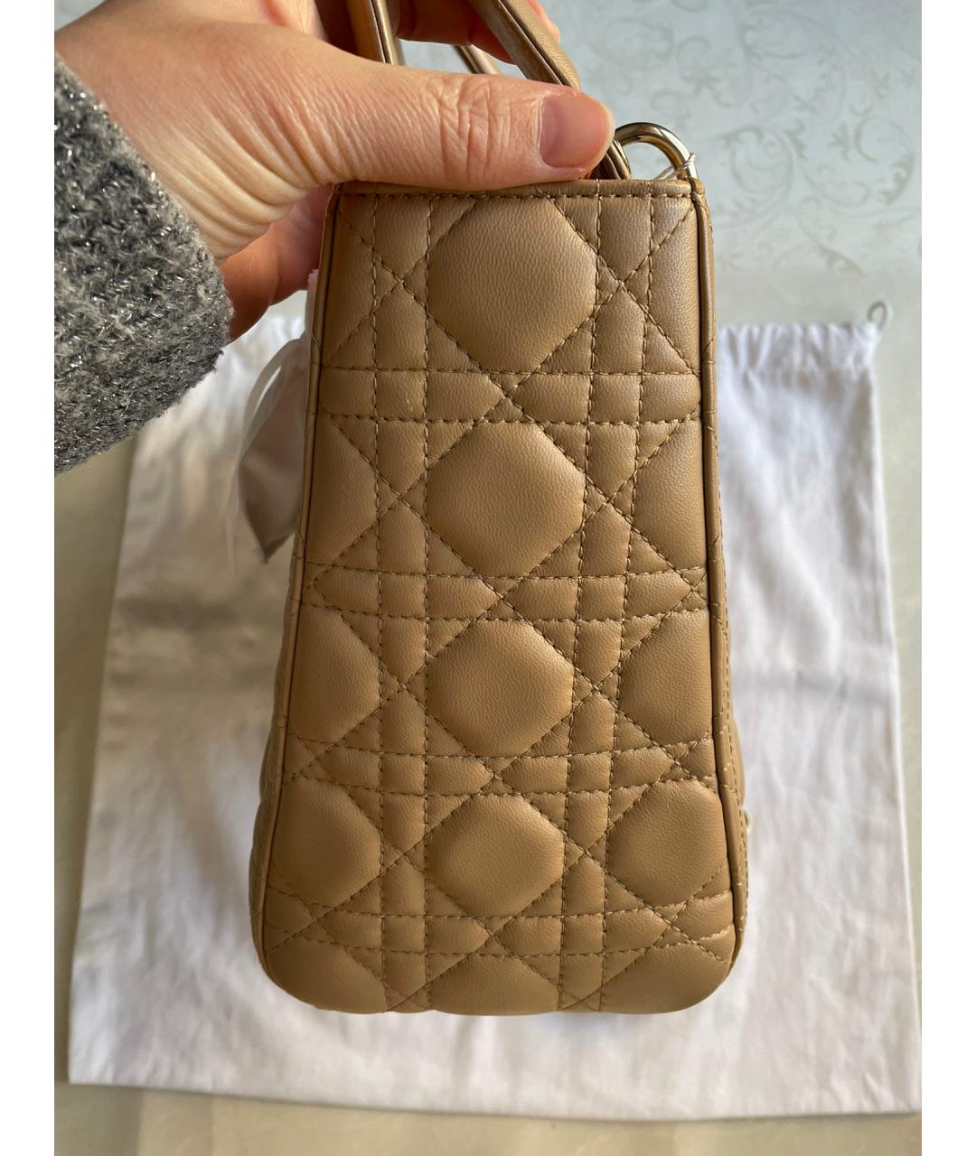 CHRISTIAN DIOR Горчичная кожаная сумка с короткими ручками, фото 4