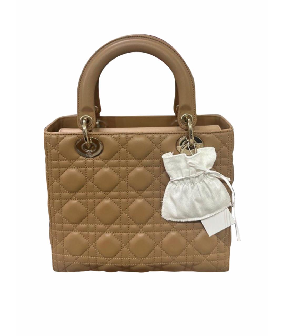 CHRISTIAN DIOR Горчичная кожаная сумка с короткими ручками, фото 1