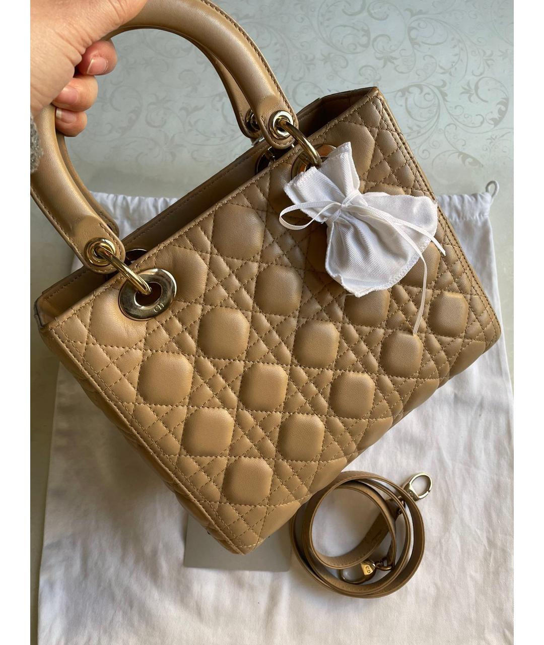 CHRISTIAN DIOR Горчичная кожаная сумка с короткими ручками, фото 2