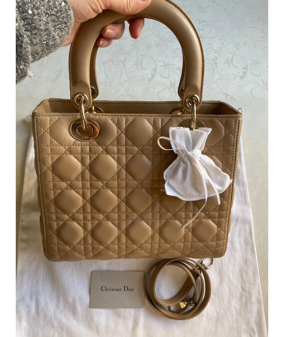 CHRISTIAN DIOR Горчичная кожаная сумка с короткими ручками, фото 7