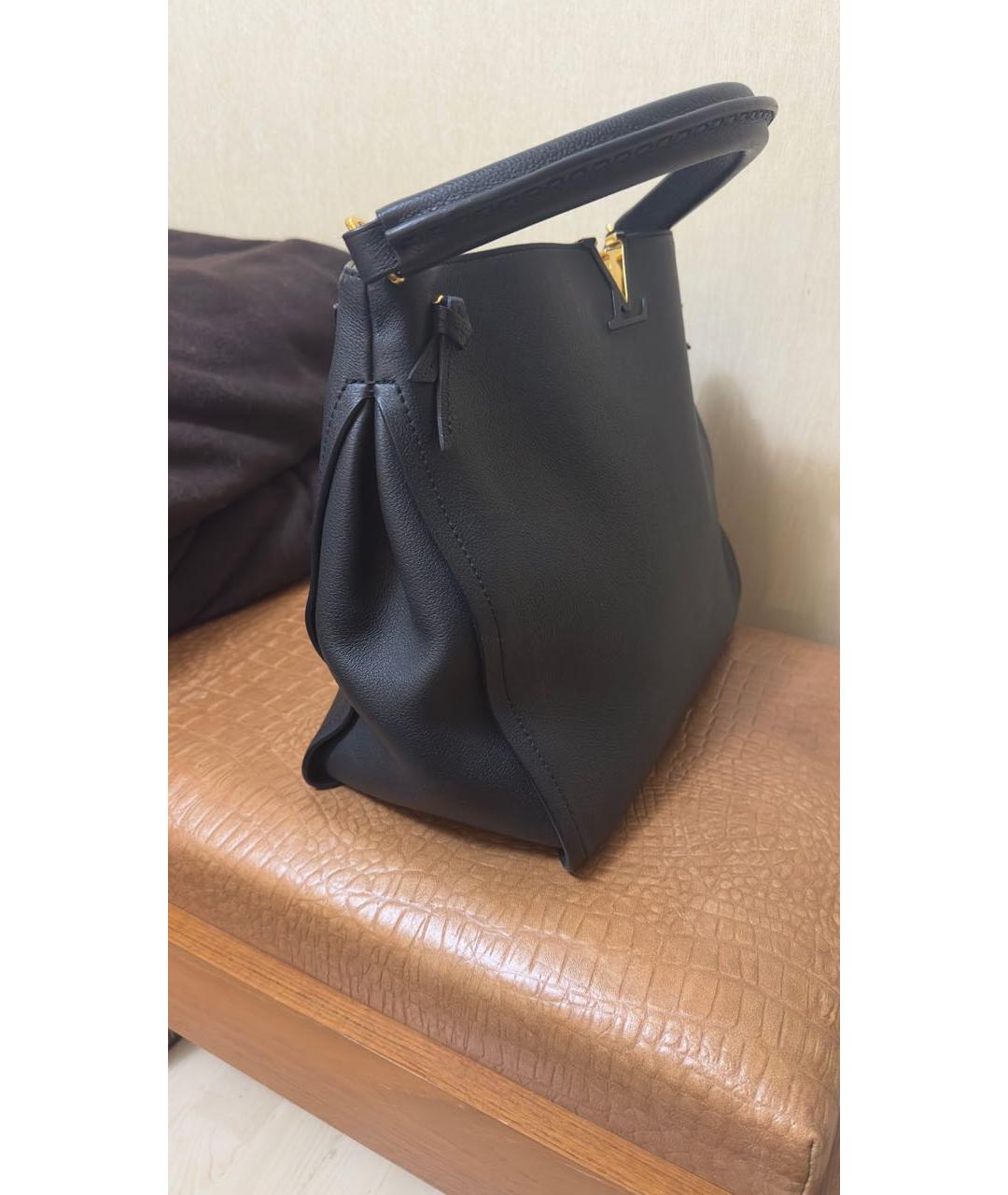 LOUIS VUITTON Черная кожаная сумка с короткими ручками, фото 2