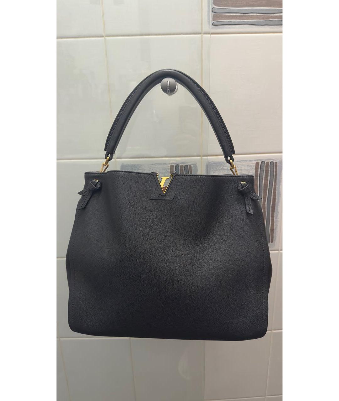 LOUIS VUITTON Черная кожаная сумка с короткими ручками, фото 9