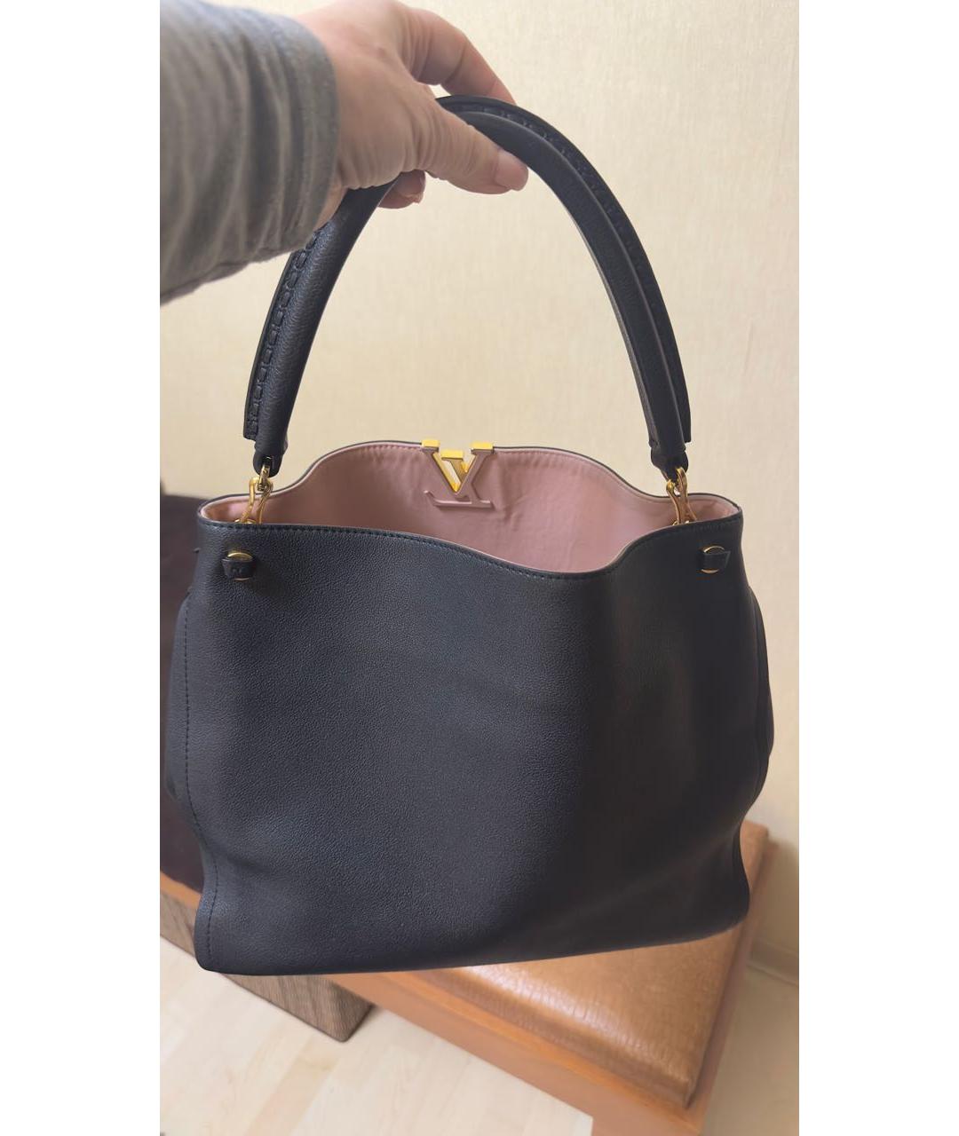 LOUIS VUITTON Черная кожаная сумка с короткими ручками, фото 3