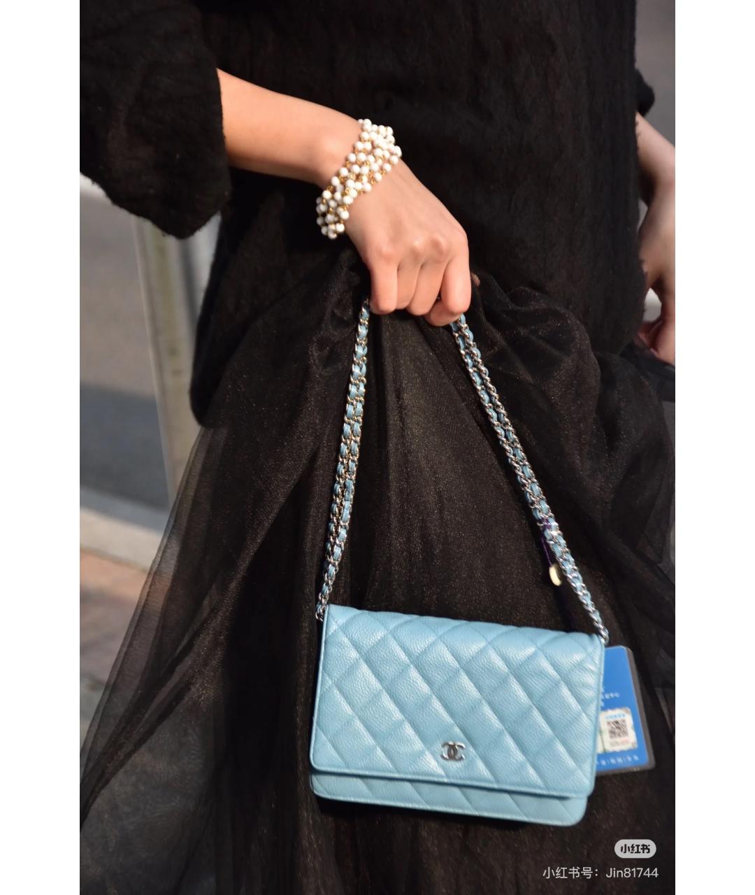 CHANEL Голубая кожаная сумка через плечо, фото 6