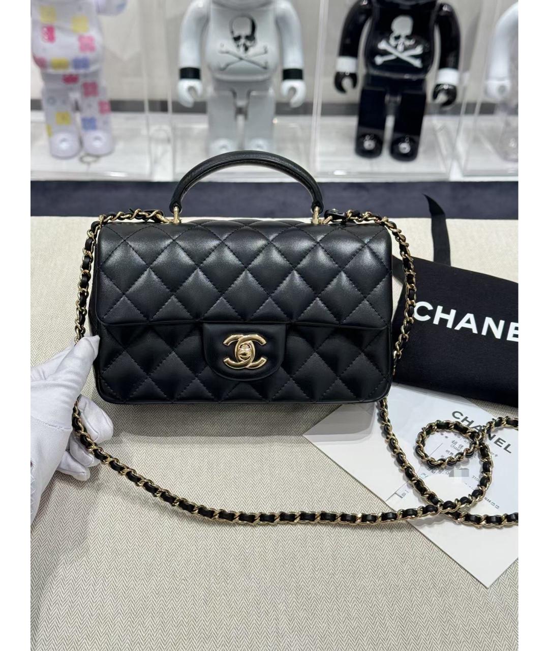 CHANEL Черная кожаная сумка с короткими ручками, фото 5