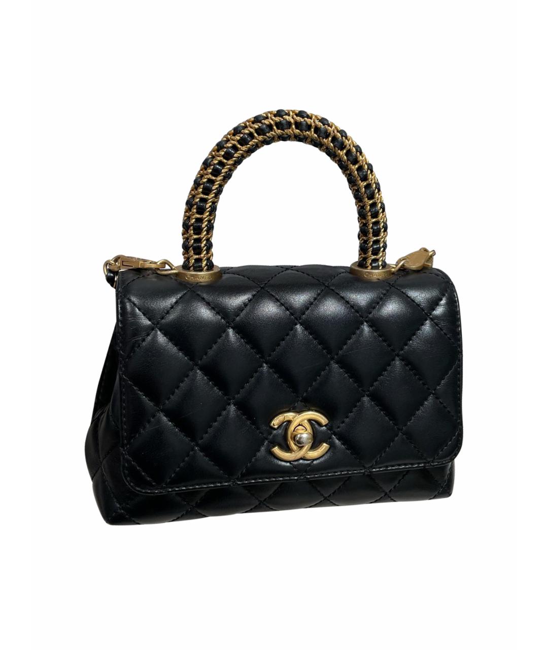 CHANEL Черная кожаная сумка с короткими ручками, фото 1