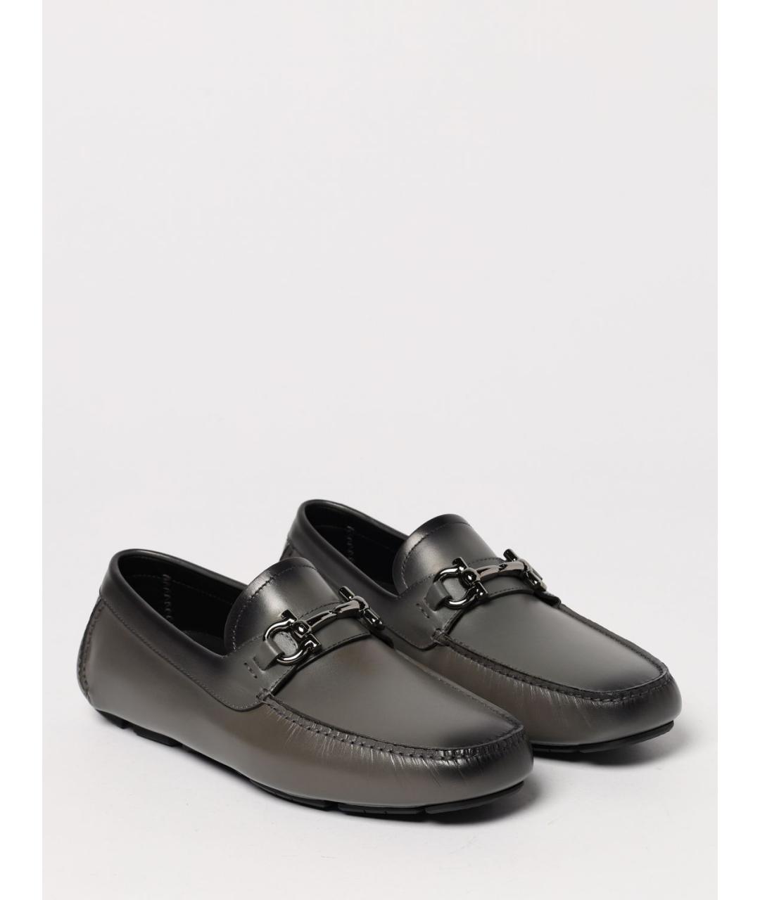 FERRAGAMO Серебряные кожаные мокасины, фото 2