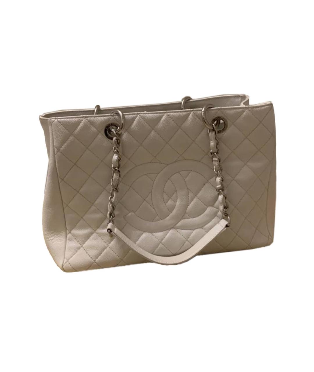 CHANEL Белая кожаная сумка тоут, фото 2