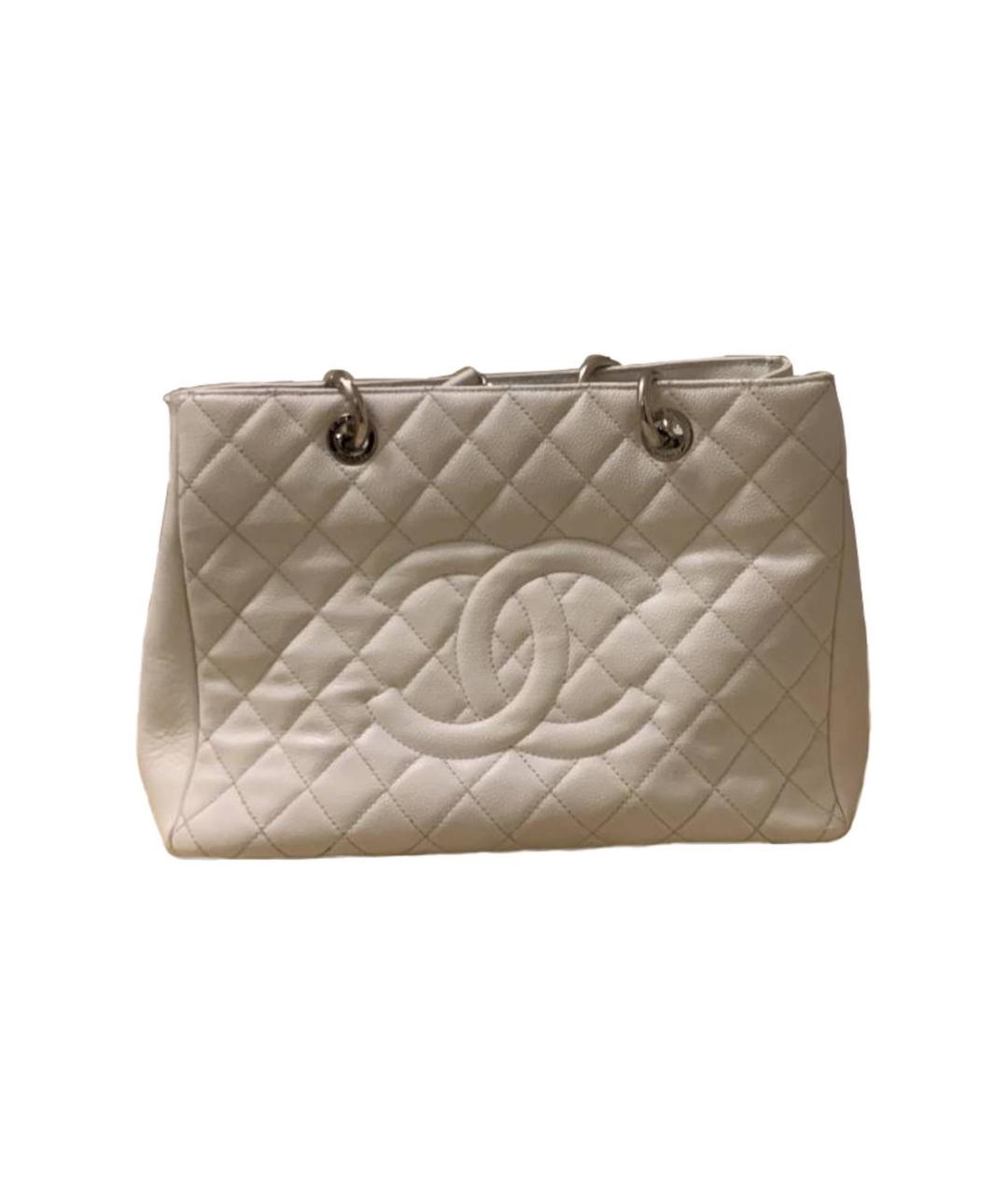 CHANEL Белая кожаная сумка тоут, фото 8