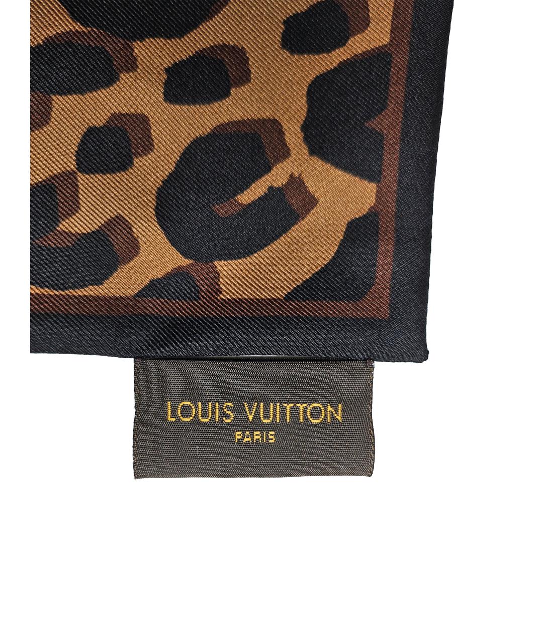LOUIS VUITTON Коричневый шелковый шарф, фото 4
