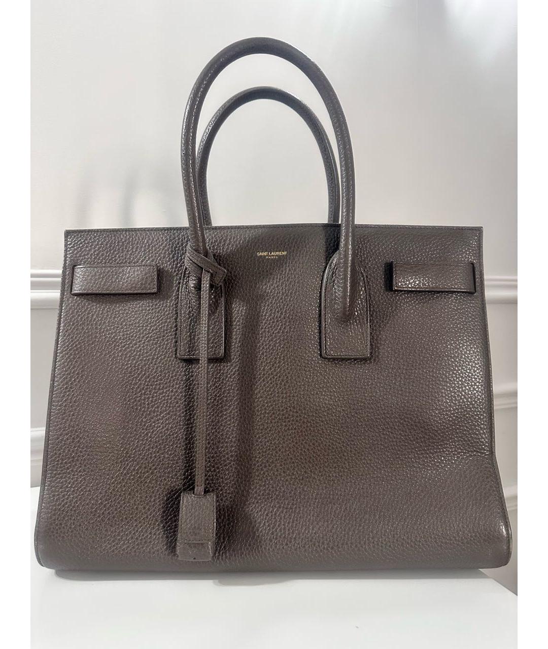 SAINT LAURENT Серая кожаная сумка тоут, фото 2