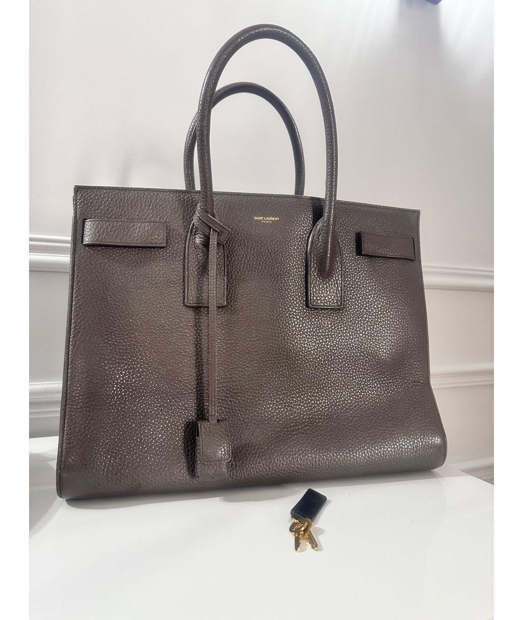 SAINT LAURENT Серая кожаная сумка тоут, фото 5