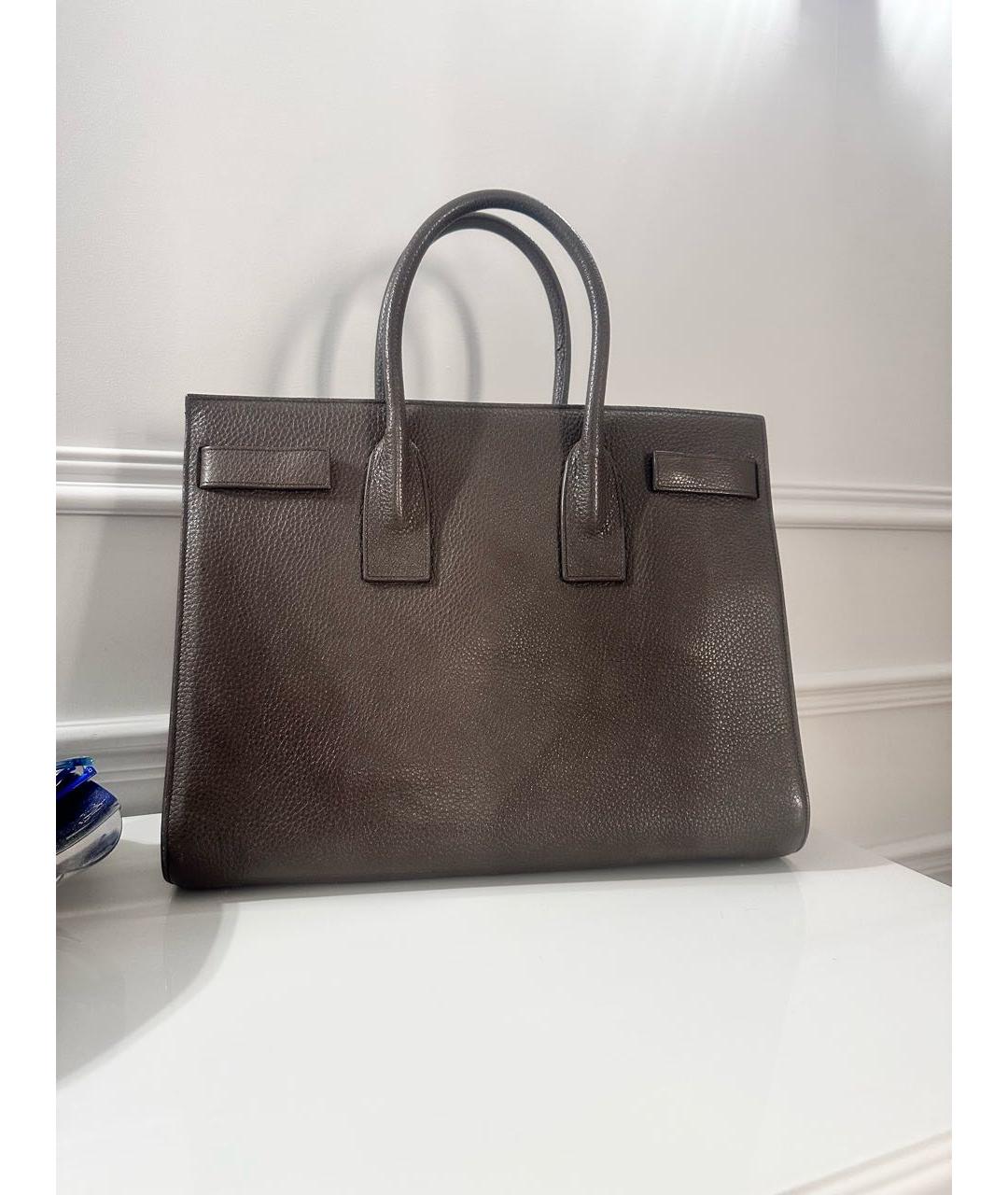 SAINT LAURENT Серая кожаная сумка тоут, фото 3