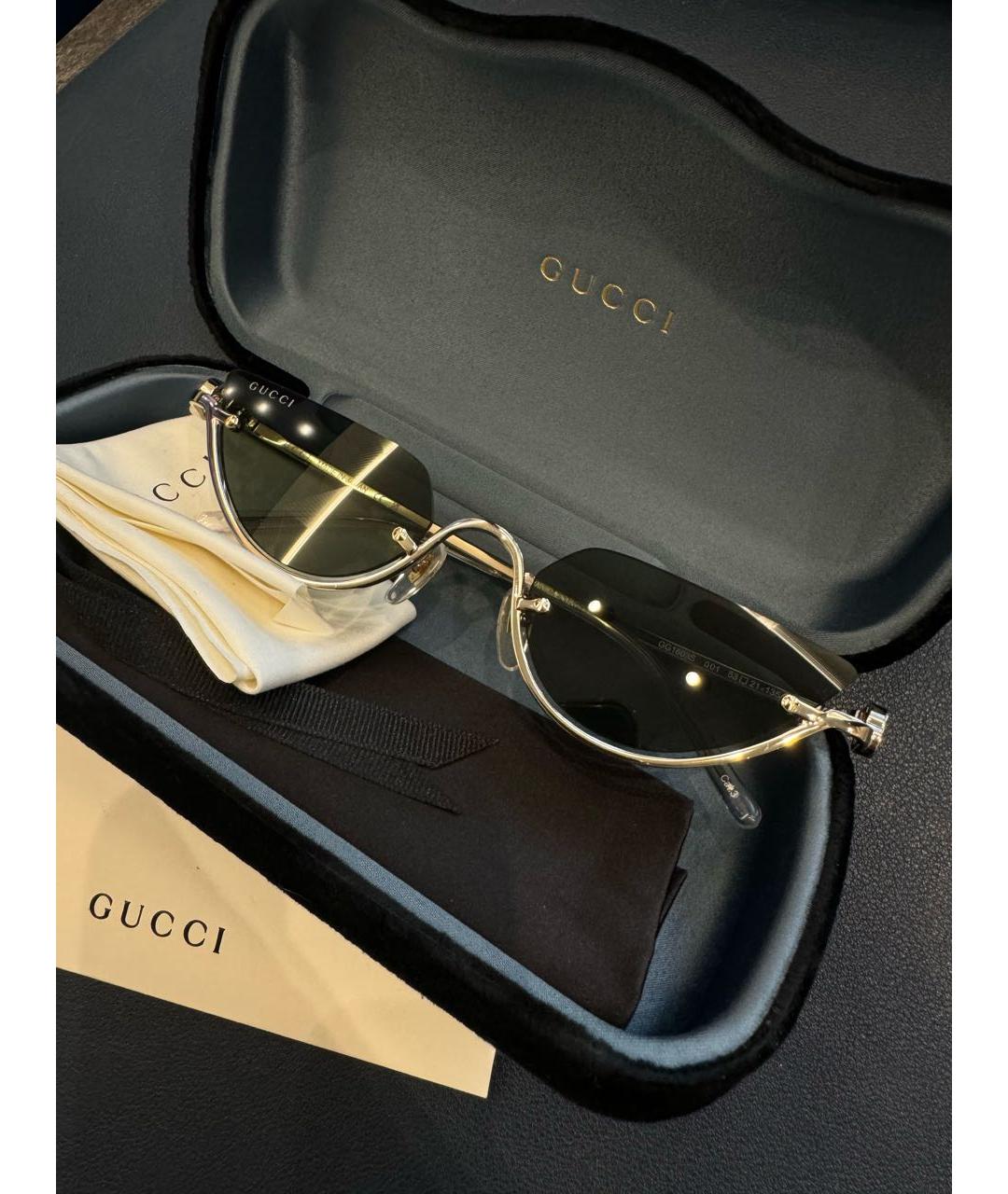 GUCCI Черные металлические солнцезащитные очки, фото 3