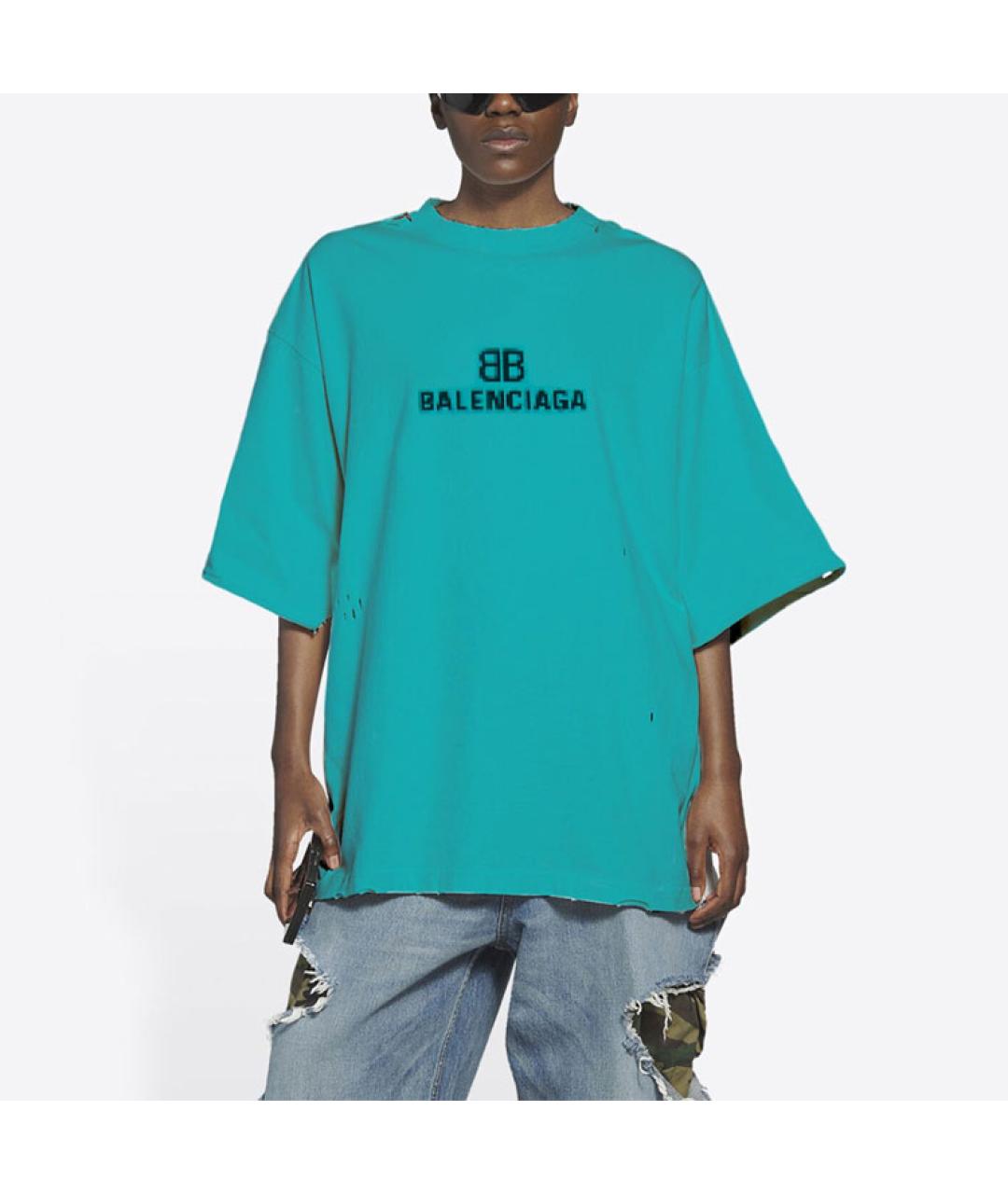 BALENCIAGA Синяя хлопковая футболка, фото 4