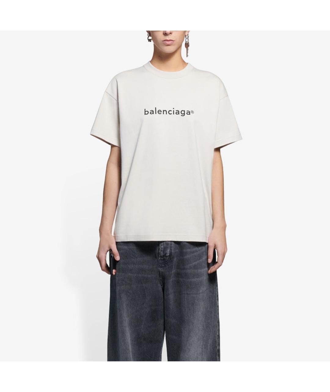 BALENCIAGA Серая хлопковая футболка, фото 4