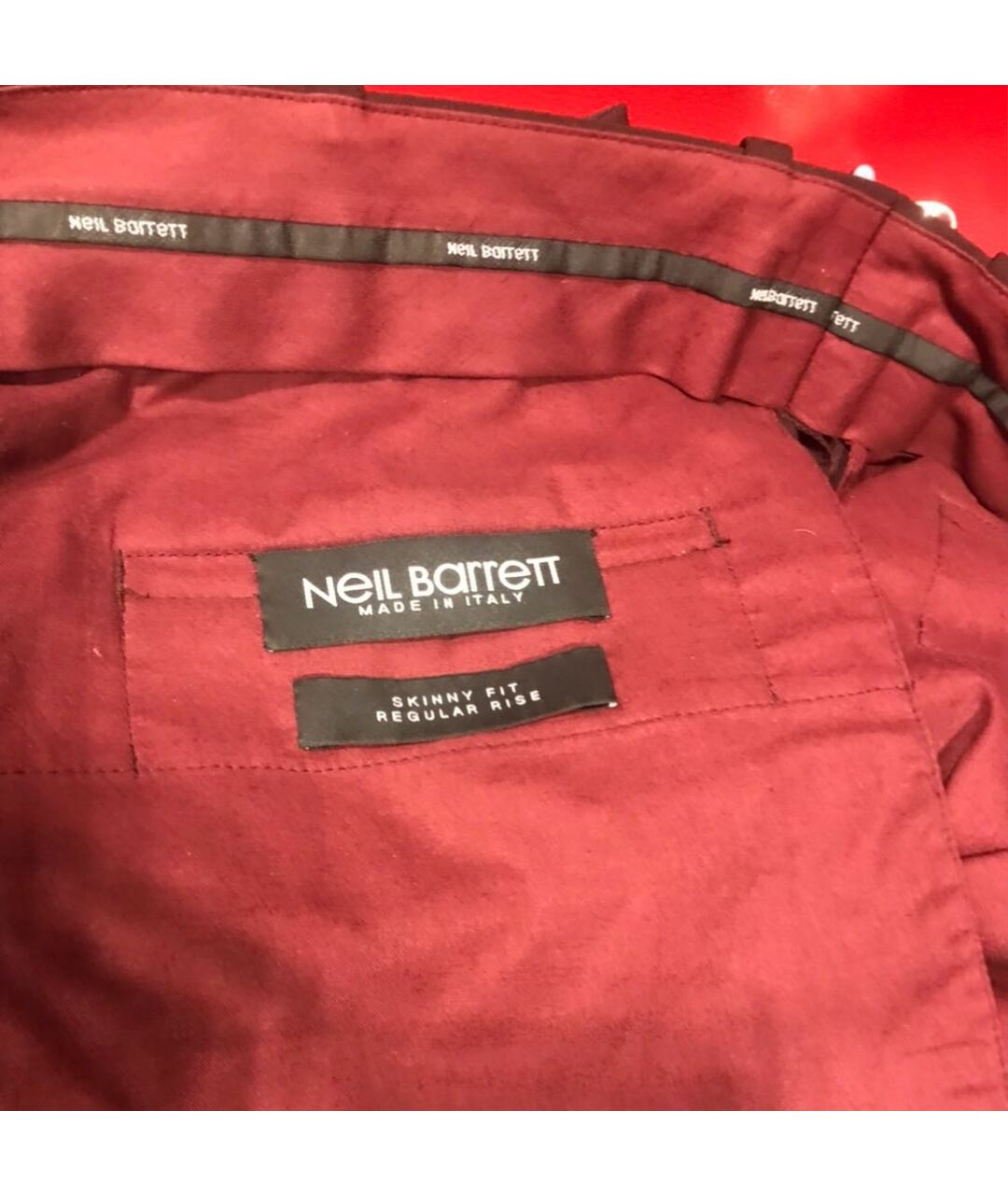 NEIL BARRETT Бордовые шерстяные брюки чинос, фото 6
