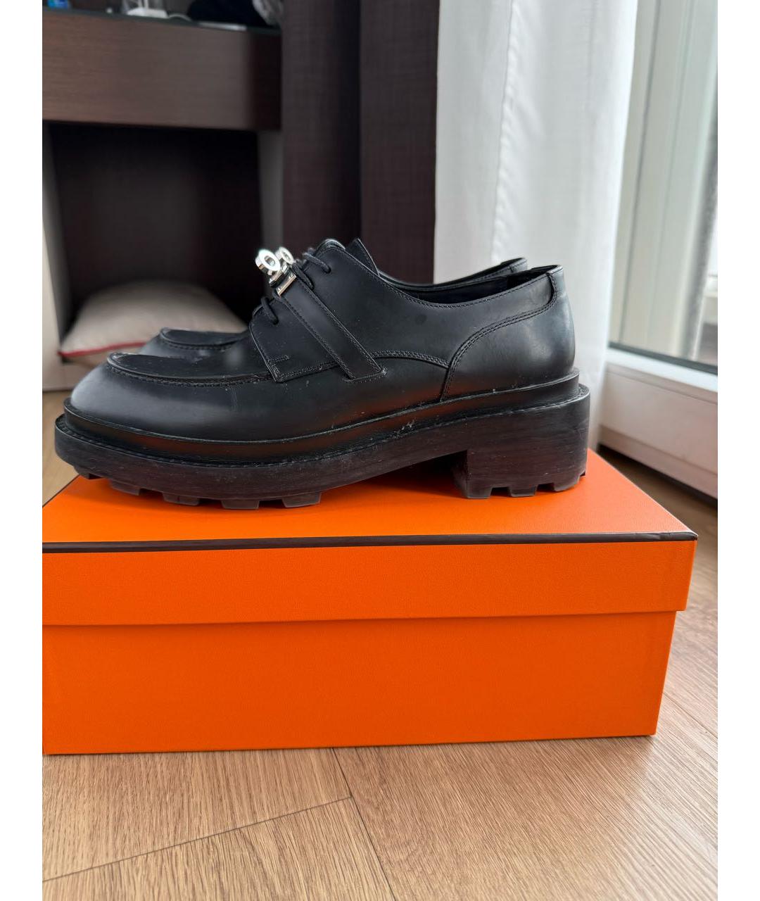 HERMES Черные кожаные лоферы, фото 5