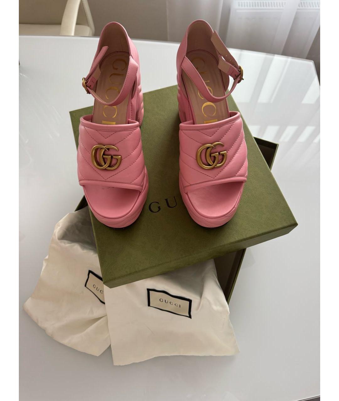 GUCCI Розовые кожаные босоножки, фото 2