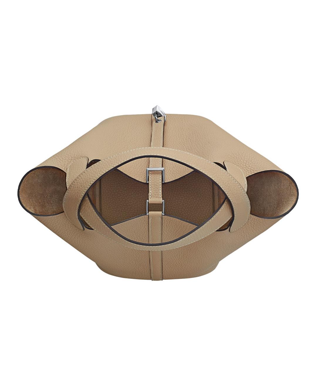 HERMES Бежевая кожаная сумка с короткими ручками, фото 3