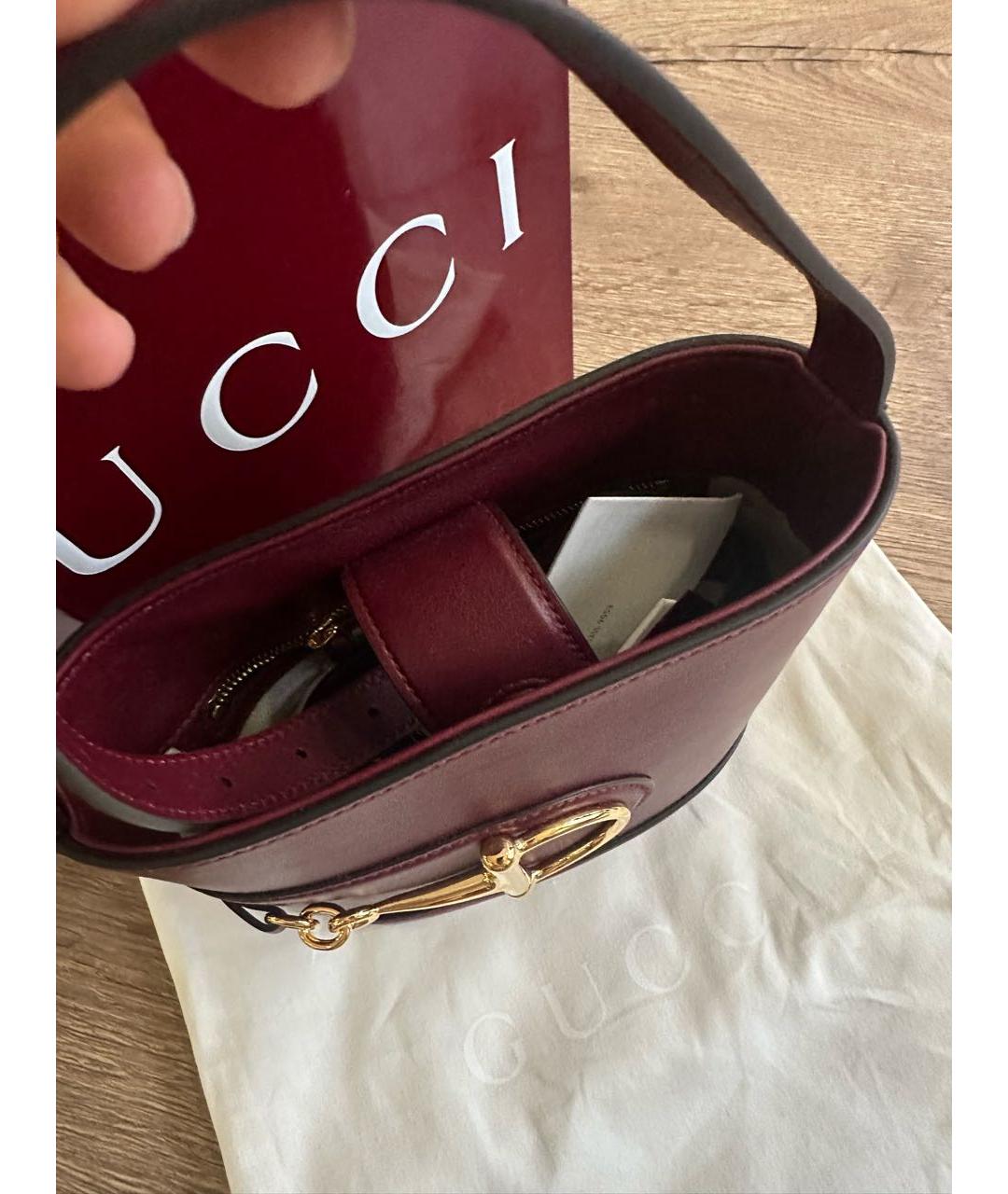 GUCCI Бордовая кожаная сумка тоут, фото 2