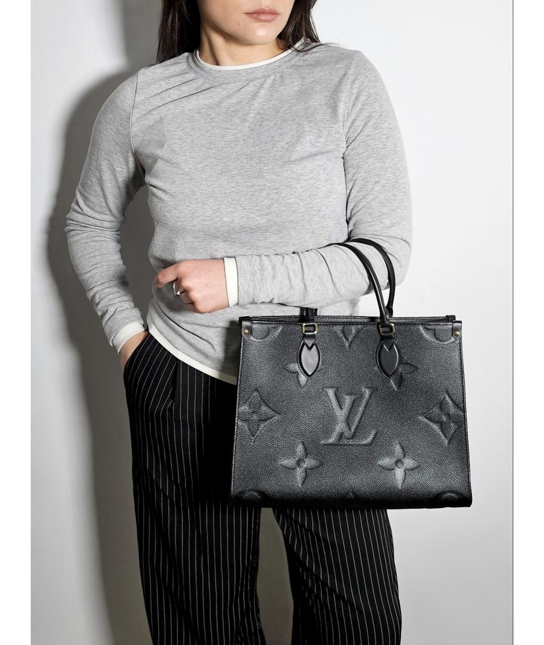 LOUIS VUITTON Черная кожаная сумка тоут, фото 7