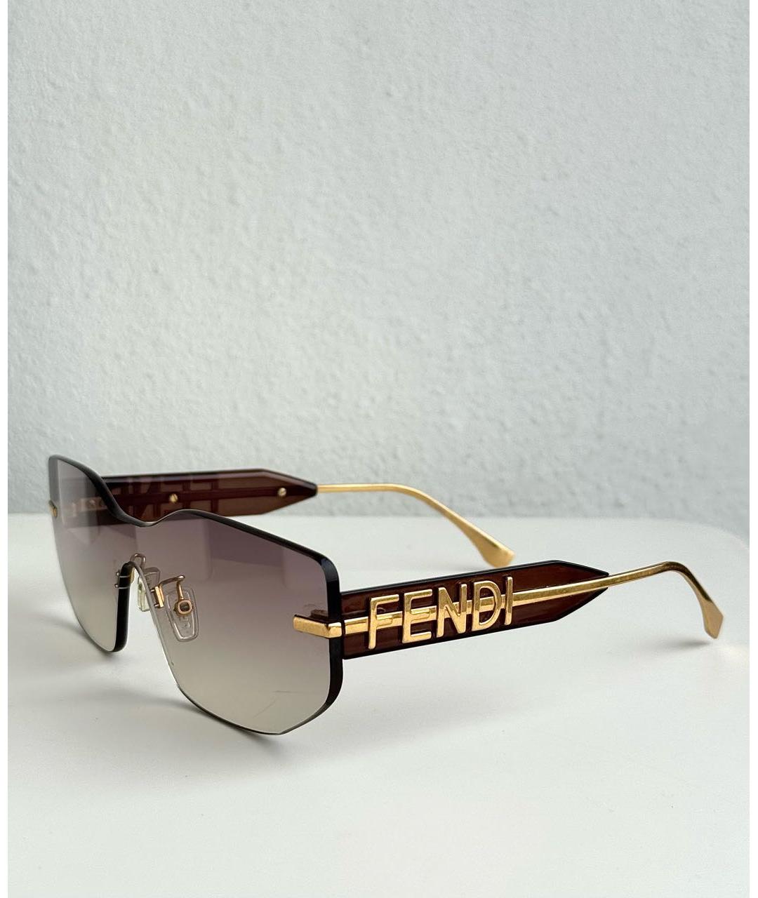 FENDI Коричневые пластиковые солнцезащитные очки, фото 2