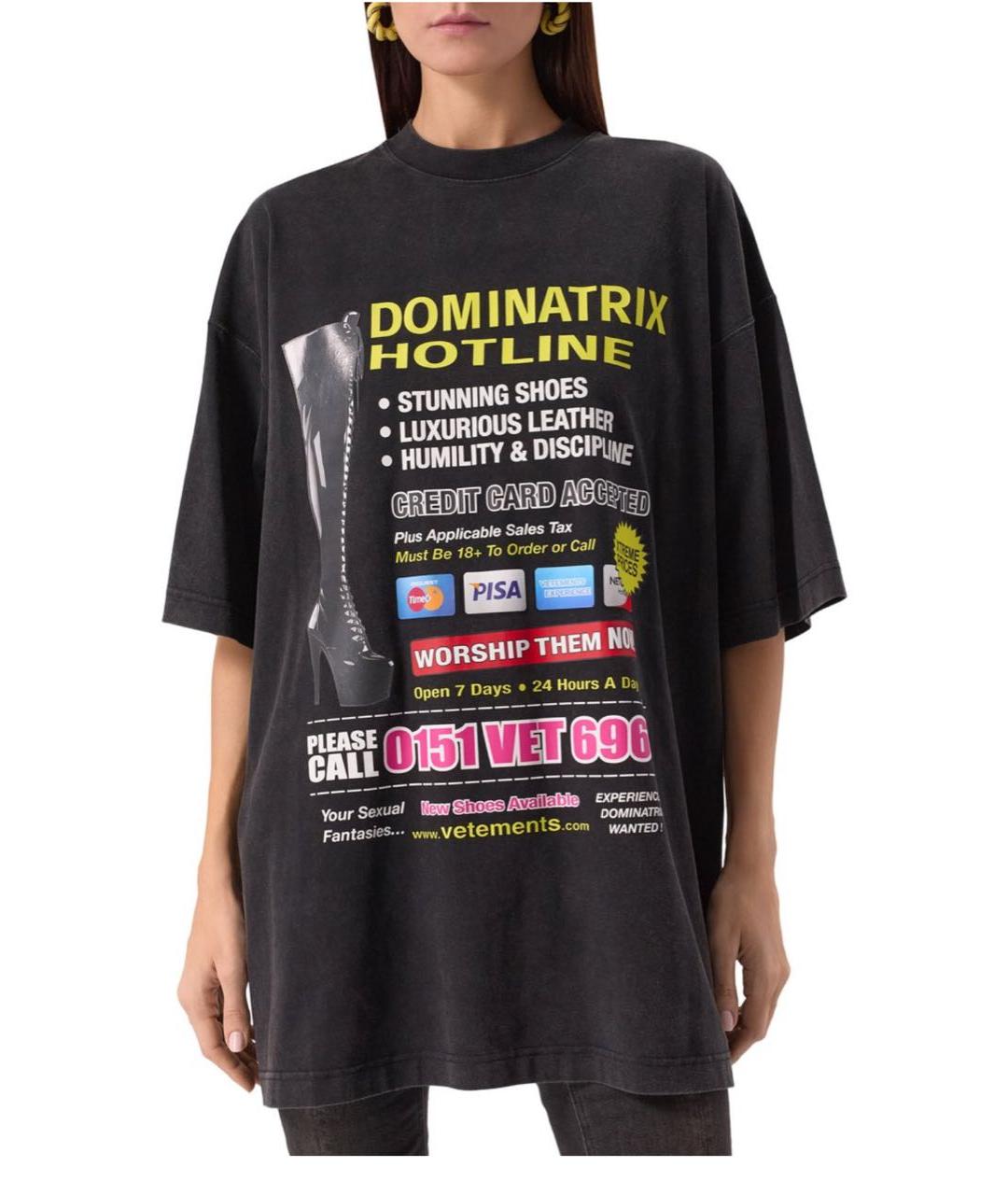 VETEMENTS Черная хлопковая футболка, фото 6