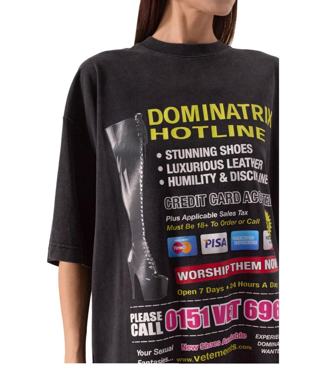 VETEMENTS Черная хлопковая футболка, фото 4