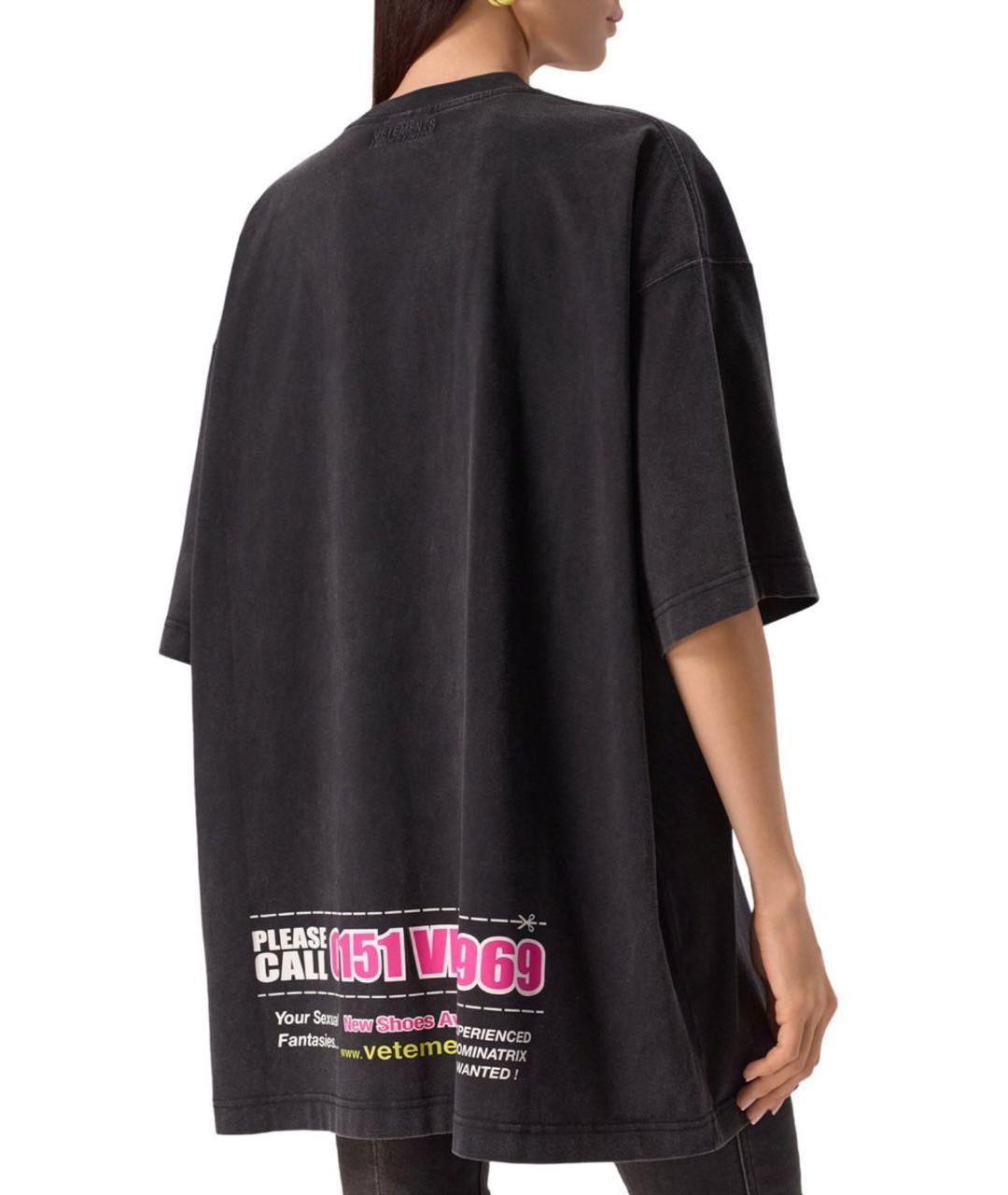 VETEMENTS Черная хлопковая футболка, фото 5