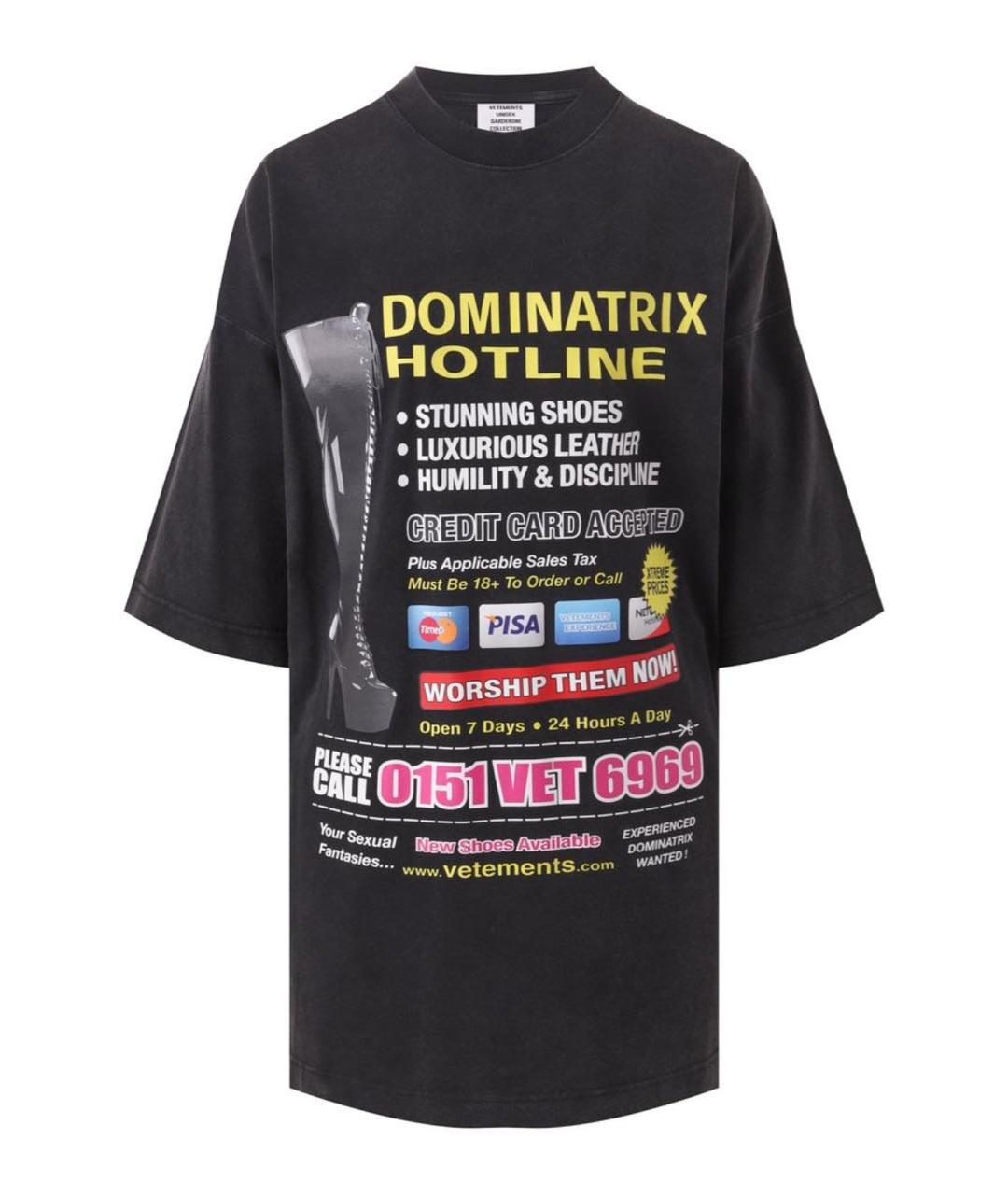 VETEMENTS Черная хлопковая футболка, фото 7