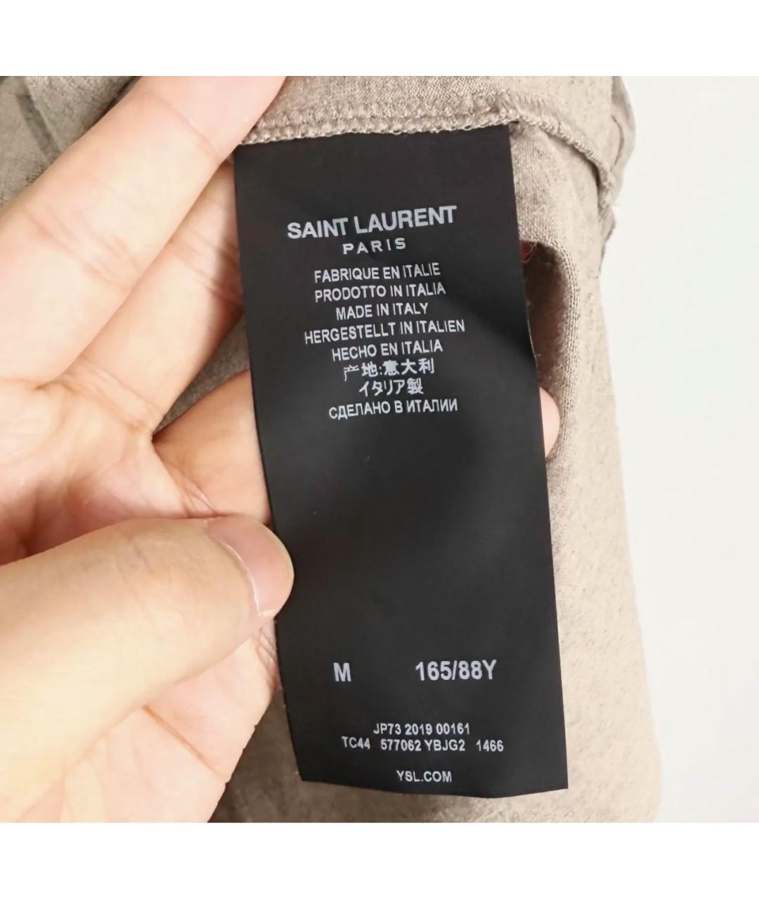 SAINT LAURENT Бежевая хлопковая футболка, фото 8