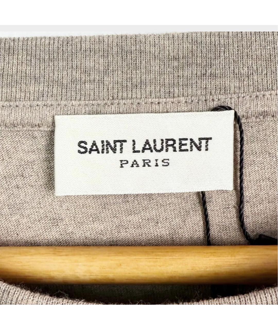 SAINT LAURENT Бежевая хлопковая футболка, фото 7