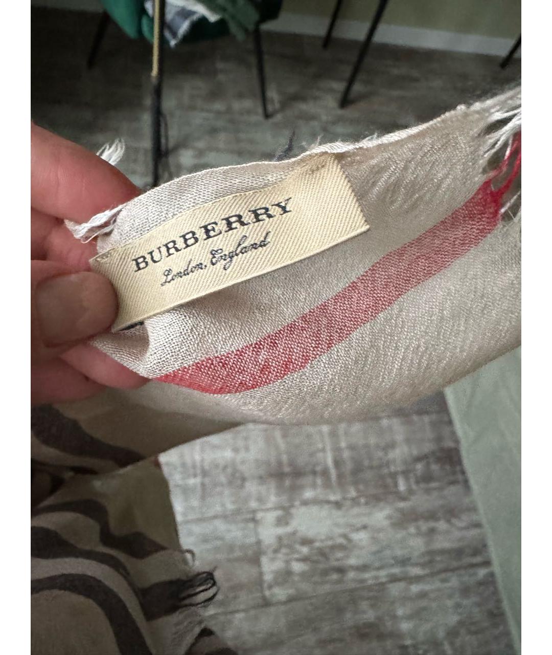 BURBERRY Бежевый хлопковый шарф, фото 2